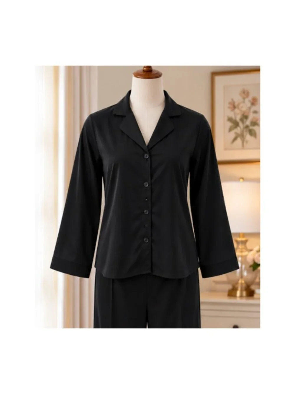 SoieRose Black 100% Cotton Classic Cotton Pajama Set for Women - SR-1343